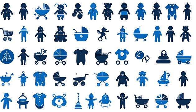Assortment of baby-themed icons in various poses and styles