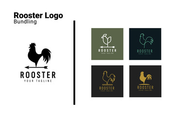 Rooster Logo Set with Vintage Weather Vane Silhouette and Minimalist Continuous Line Art Chicken Concept Bundle © Dyn Studio