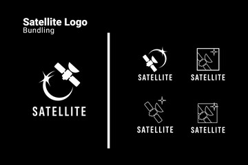 Satellite Technology Logo Set with Space Orbit Crescent Line and Minimalist Outline Square Frame Concept Bundle © Dyn Studio