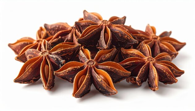 Dried star anise spice on white.