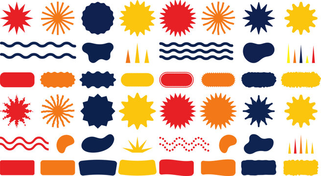 Abstract Graphic Shapes Collection Vector Set Isolated on White Background with Sunburst, Blob and Decorative Elements
