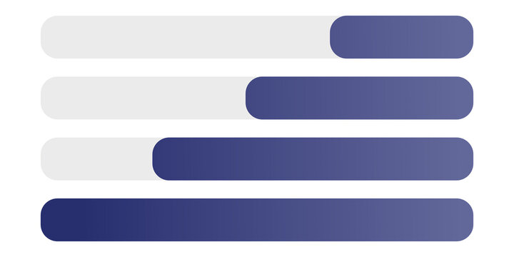 Minimalist infographic progress bars and loading indicator blocks set. Modern purple and white horizontal rounded capsule elements for web UI UX design and business data presentation