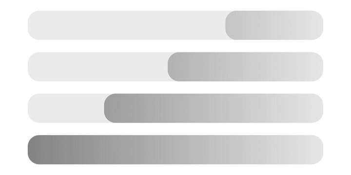 Minimalist infographic progress bars and loading indicator blocks set. Modern grey and white horizontal rounded capsule elements for web UI UX design and business data presentation