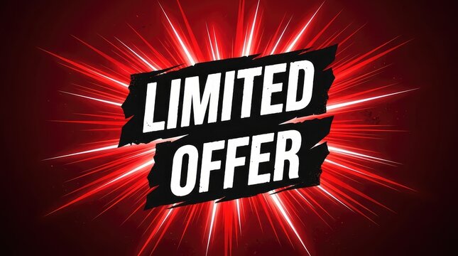 Special limited offer promotion banner design with abstract red neon speed light rays explosion on black background