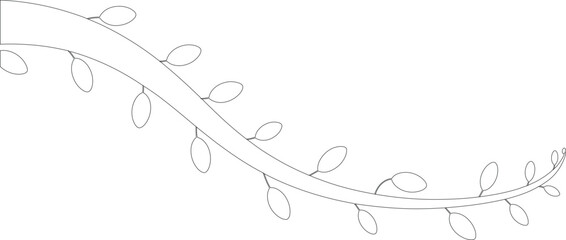Fototapeta premium Simple line drawing showing a single wavy vine with oval leaves in an elegant curve