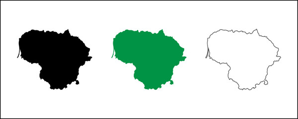 Fototapeta premium Lithuania map vector silhouette with black solid, outline and satellite style isolated on transparent background
