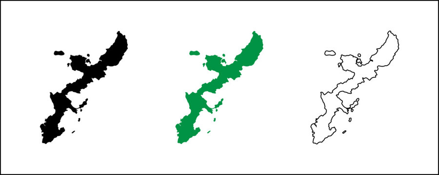 Okinawa Island map vector silhouette with solid, outline and satellite style isolated on transparent background