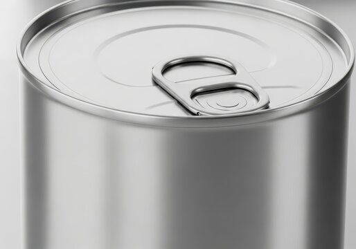 Close-up of a Blank Silver Metal Tin Can with Pull Tab Lid for Food Packaging Mockup