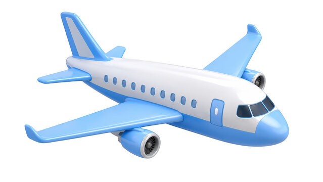 Cute 3d cartoon passenger airplane icon isolated on transparent background