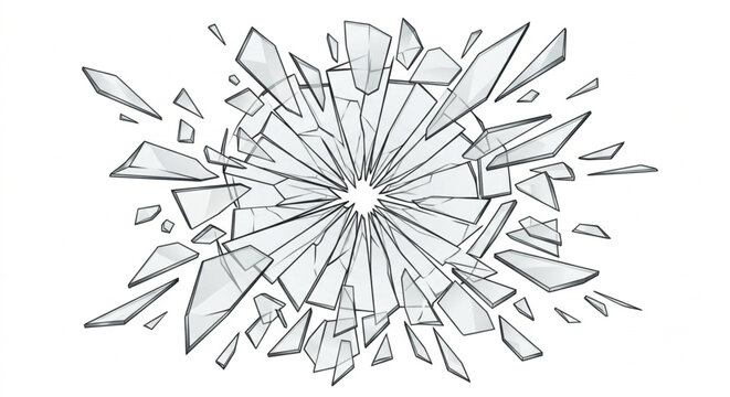 Broken Glass Shards Isolated on White Background