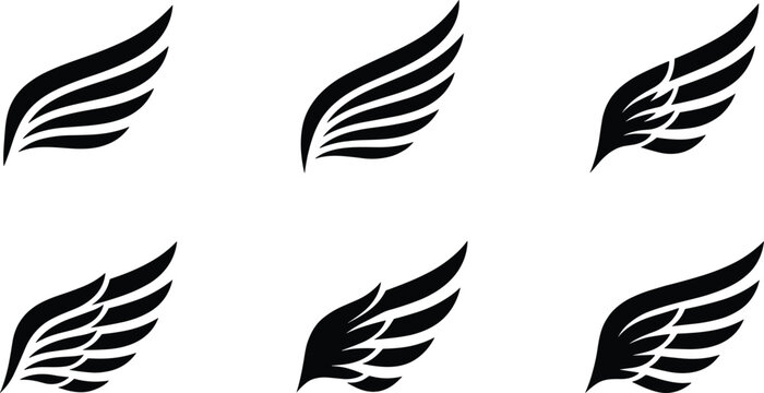 Black Wing Silhouette Icon Set for Corporate Brand Logos Military Badges Tattoo Designs and Luxury Emblems