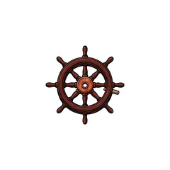 Wooden Ship Wheel With Eight Spokes Copper Hub Rope Bound Rim And Vintage Maritime Character Vector Illustration © artvector