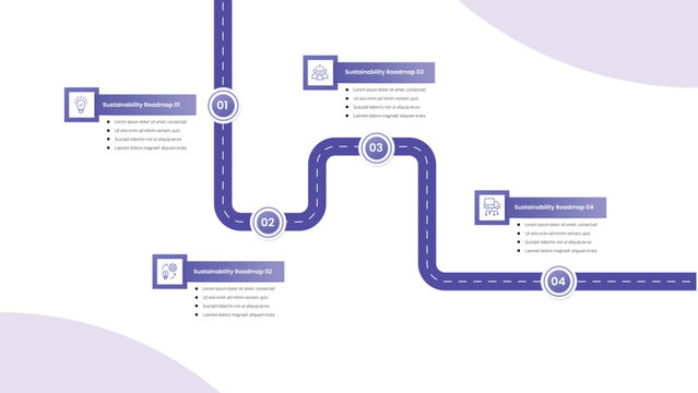 Sustainability roadmap infographic template banner with long road journey with circle badge for slide presentation