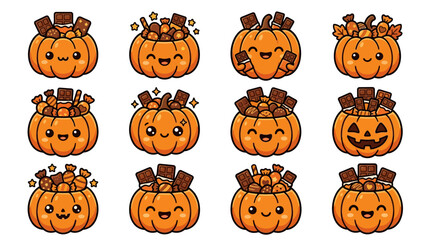 Fototapeta premium Illustration of happy and spooky pumpkins with chocolate on a white background yu 170