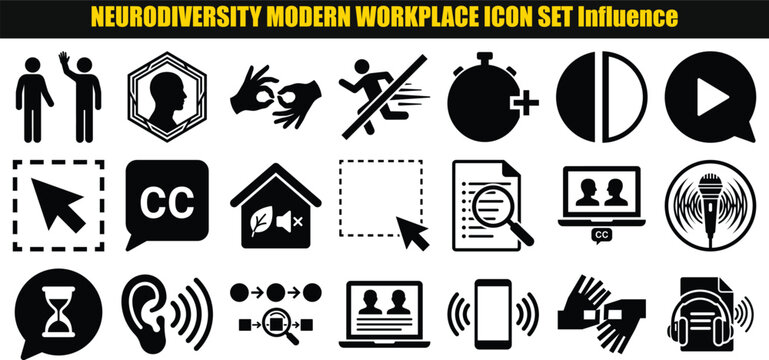 Diverse people head profile brain crossed bones timer and audio equipment pictograms two tone style figures human representation headshot view