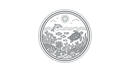 Marine life circle illustration with dolphin turtle and coral © Markamah