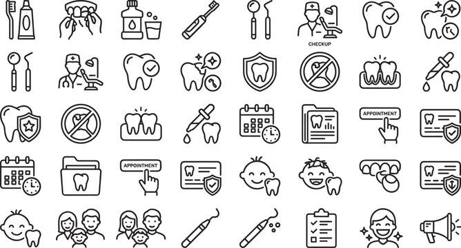 Dental and oral healthcare illustrated icon set collection
