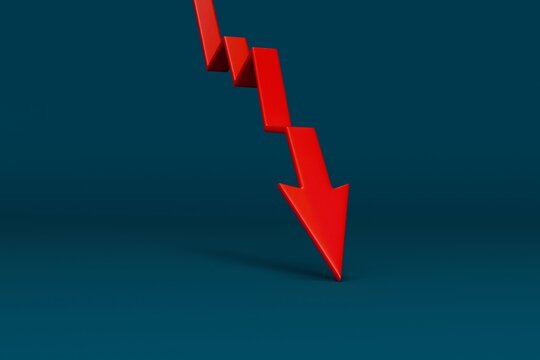 Red Downward Arrow 3D Render Representing Financial Decline Isolated on Transparent Background