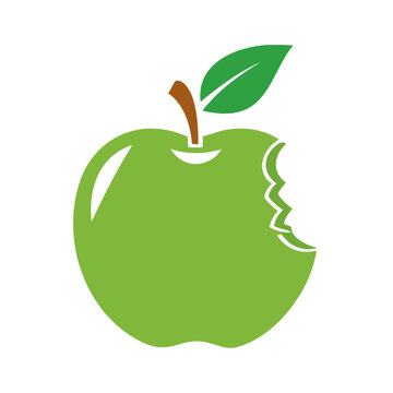 Green apple with bite mark and leaf vector illustration
