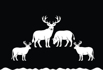 Fototapeta premium Deer Family Silhouette on Black Background