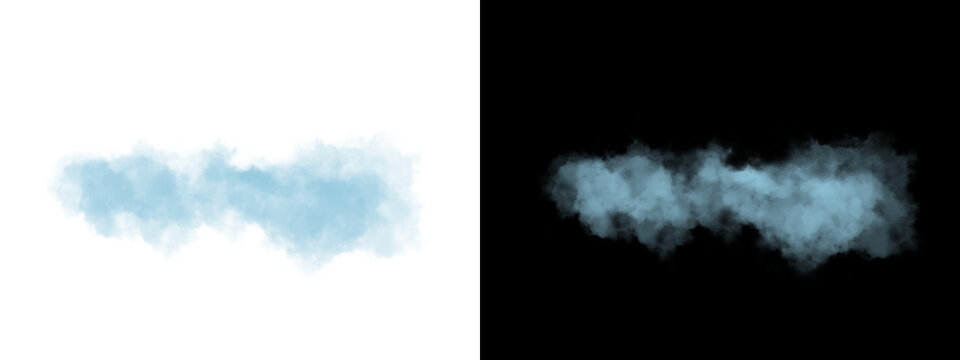 Soft blue smoke cloud effect isolated on light and dark backgrounds. Realistic misty vapor texture creates atmospheric depth and dreamy visual appeal. High resolution overlay.