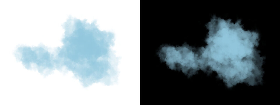 Soft blue smoke cloud effect isolated on light and dark backgrounds. Realistic misty vapor texture creates atmospheric depth and dreamy visual appeal. High resolution overlay.