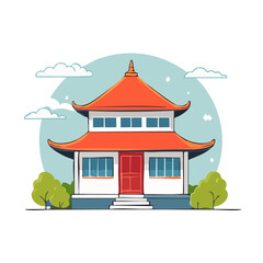 Obraz premium Flat illustration of an Asian temple with red roof