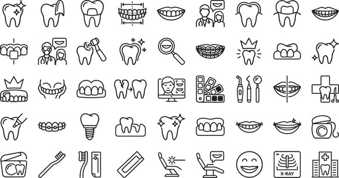 Collection of dental and orthodontic treatment icons