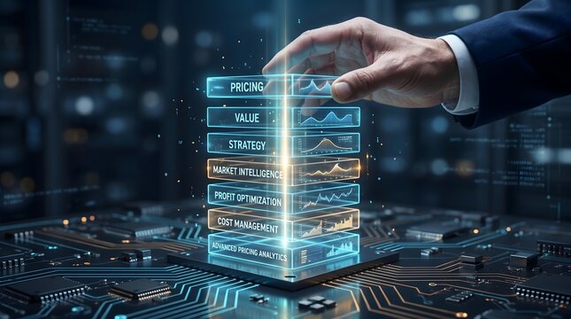 Advanced Data Analytics and Profit Optimization Hologram on Circuit Board