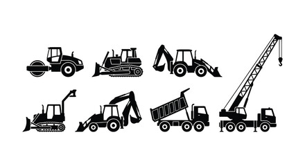 Construction Equipment Silhouettes Black Vector Illustration Set © Nayem