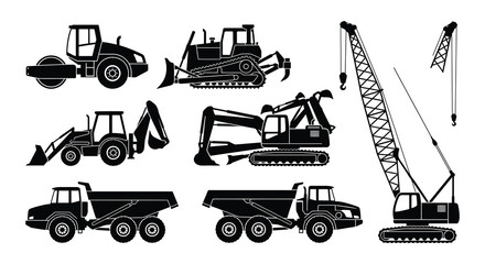 Construction Equipment Silhouettes Black Vector Illustration Set © Nayem