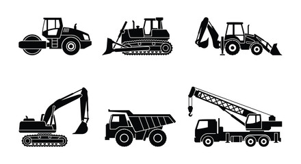 Construction Equipment Silhouettes Black Vector Illustration Set © Nayem