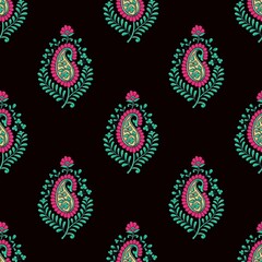  Paisely motif with black background seamless pattern © Sunayna