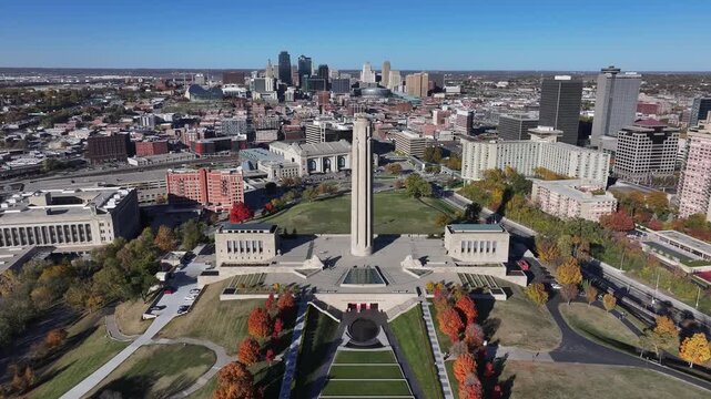 Aerial view of the World War I Memorial Plaza in Kansas City, USA.