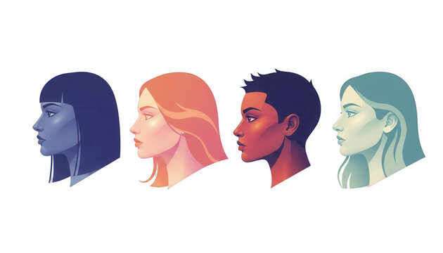 Diverse Female Profiles in Artistic Stylized