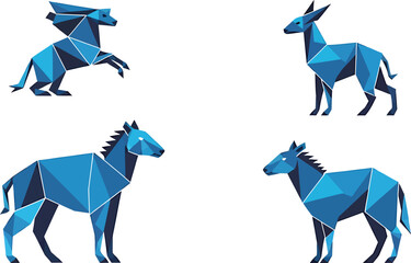 Obraz premium Blue Geometric Horses Running Jumping Polygonal