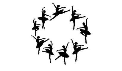 Dynamic Ballet Dancer Silhouettes in Circular Composition with Elegant Performance Poses © MD Rakibul