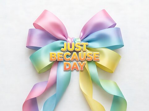 Colorful rainbow satin bow with just because day text celebration concept