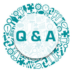 Fototapeta premium Q and A - Questions And Answers Business Symbols Turquoise Teal Circular Badge Style Text 