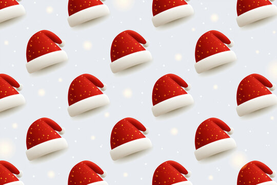 Christmas hat pattern seamless festive background red Santa hat white trim winter holiday decoration repeating design light snow soft glow