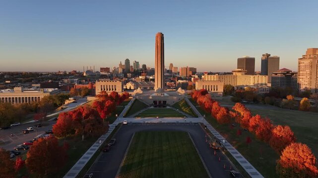 Aerial view of the World War I Memorial Plaza in Kansas City, USA.