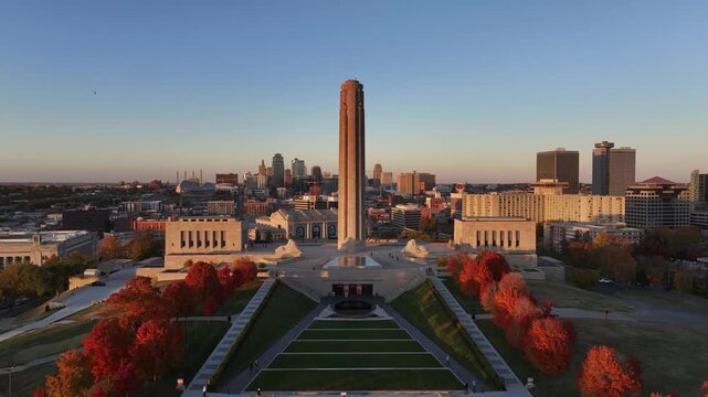 Aerial view of the World War I Memorial Plaza in Kansas City, USA.