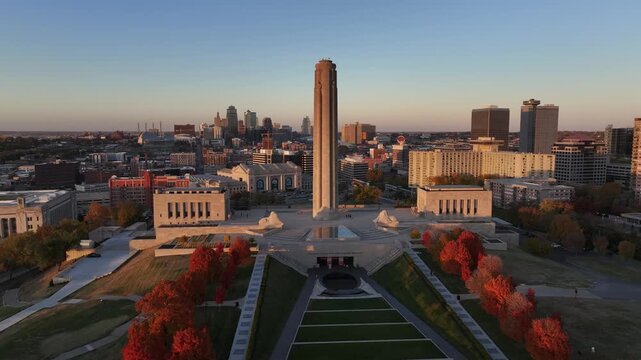 Aerial view of the World War I Memorial Plaza in Kansas City, USA.