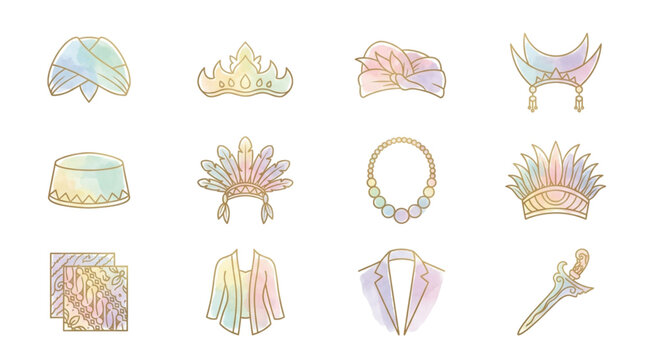 Indonesian Traditional Attire Pakaian Adat Icon Set Vector Clipart