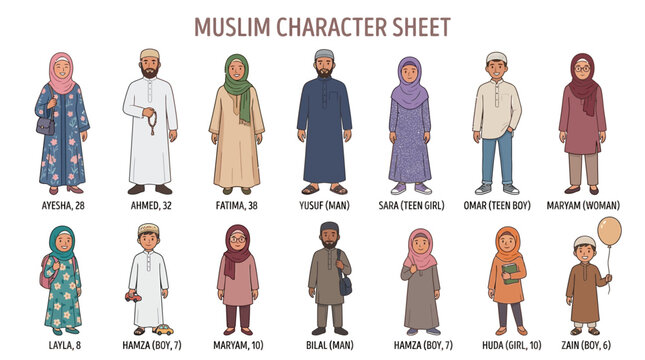 Muslim character sheet with people