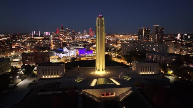 Aerial view of the World War I Memorial Plaza in Kansas City, USA.