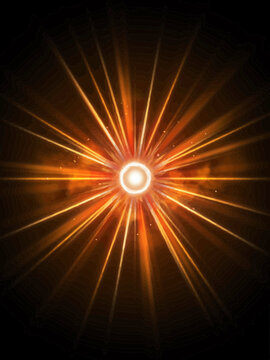 Orange Light Explosion on Black Background with Radiant Beams