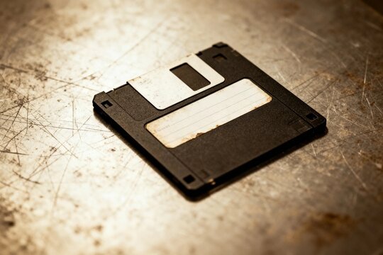Vintage floppy disk on scratched metal surface