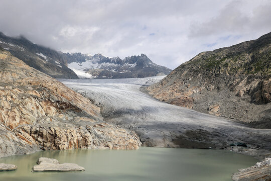 The Rhone Glacier-sometimes also called the Rotten Glacier-is a valley glacier in the source area of the Rhone River in the extreme northeast of the canton of Valais in the Central Alps of Switzerland