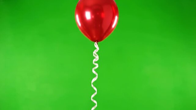 A shiny red balloon floats against a green background